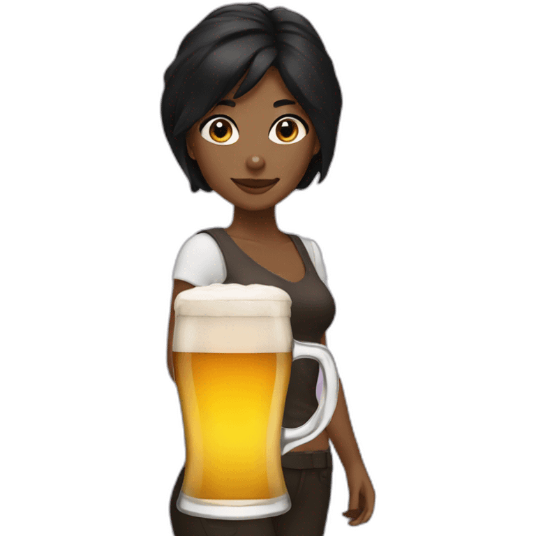 Woman, black hair, beer emoji