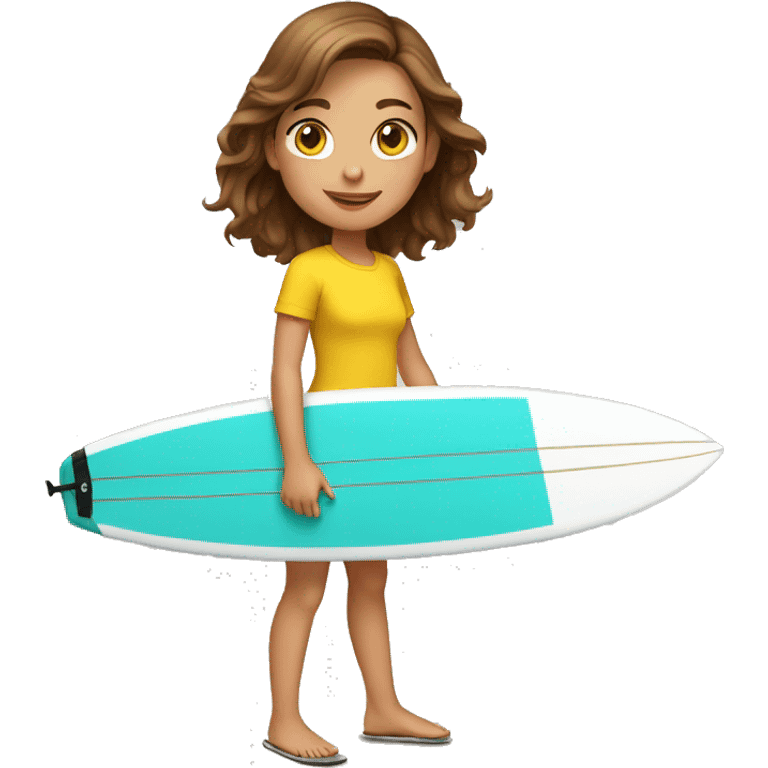 A girl who surfs with brown hair and yellow shirt emoji