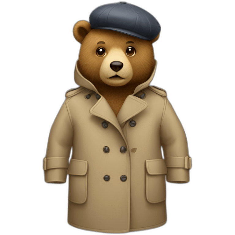 Bear in a trench coat and beret hat emoji