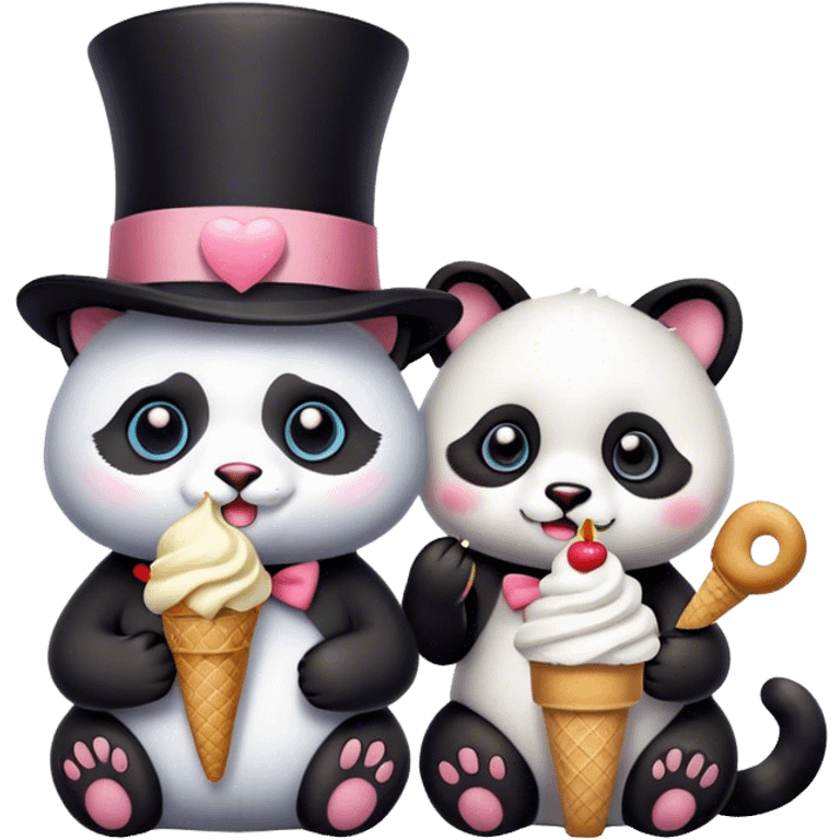 Cat with tophat + Panda eating ice cream emoji