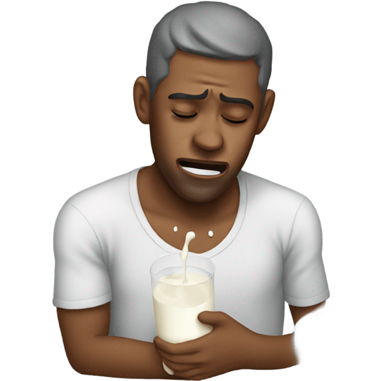 Man crying with milk all over him emoji