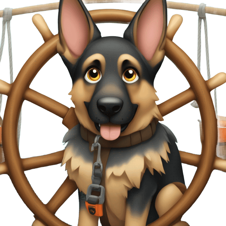 German shepherd driving a boat emoji