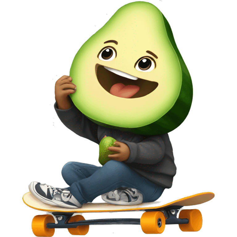 Baby riding an Electric skateboard whilst eating an avocado emoji