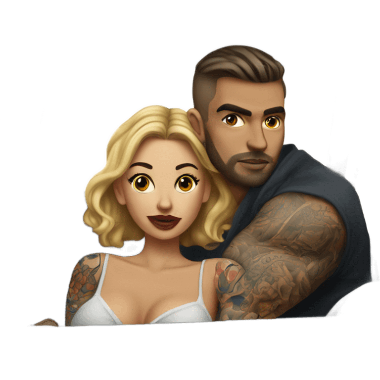 Hyper Realistic gorgeous woman and handsome tattooed man kissing in the front seat of a car emoji