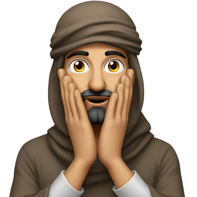 Arab holding his head with his hands photorealistic serious emoji