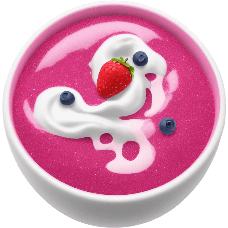 Hot pink yogurt with fruit and glitter inside bowl  emoji