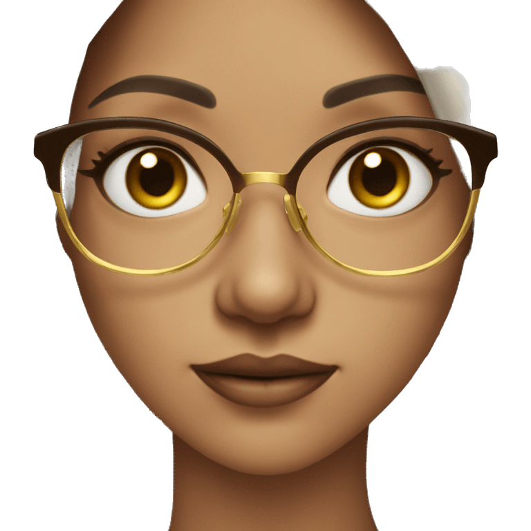 Fair-skin Brunette girl with brown eyes and gold large glasses emoji