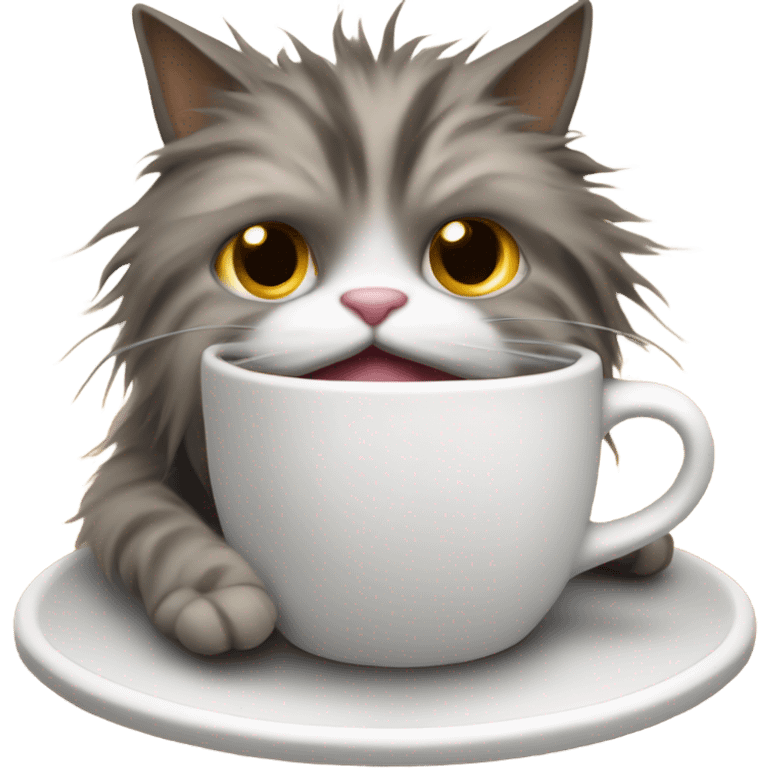 Super stressed cat drinking decaffeinated coffee emoji