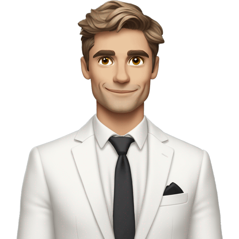 One simple, cute, emoji of Antoni Porowski from Queer Eye in a white suit and tie emoji