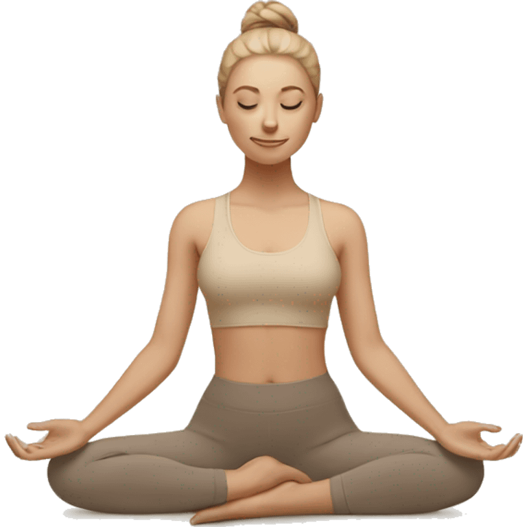 White Girl doing yoga in beige tones  emoji