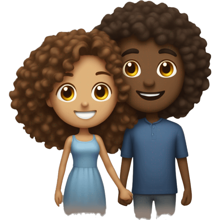 Brown curly haired woman with dark skinned tall man kissing  emoji