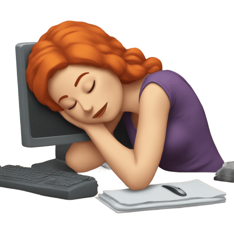 red hair woman taking a nap desk monitor emoji