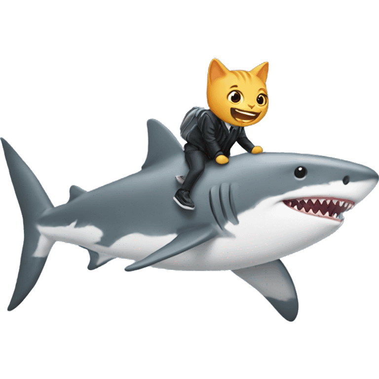 a cat riding a shark emoji