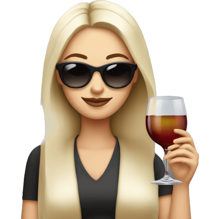 White girl wearing sunglasses holding one glass of wine  emoji