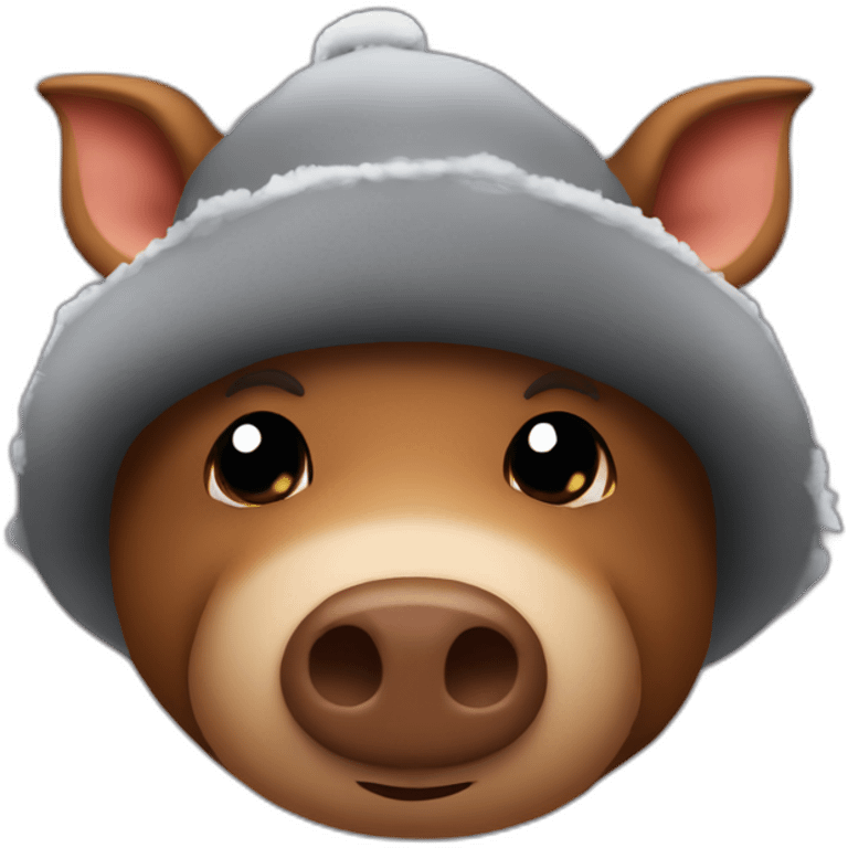 fullface brown boar tired of life with a black winter hat emoji