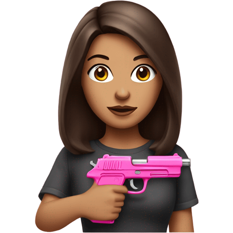 Realistic brunette girl holding pink gun emoji