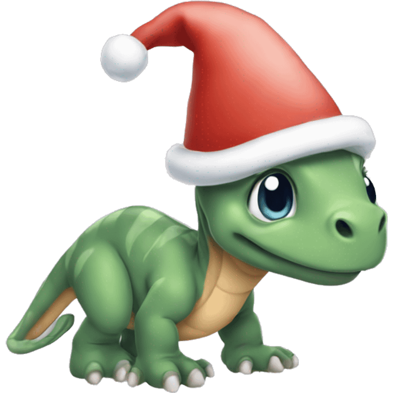 Little Foot from the Land Before Time wearing Christmas hat emoji