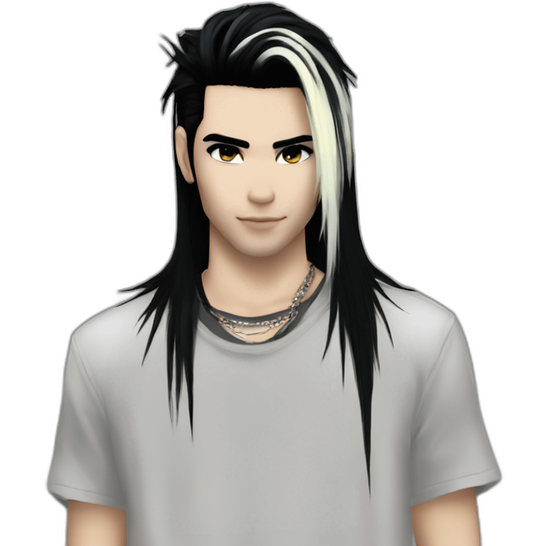 Bill Kaulitz black hair down with blonde highlights emo emoji