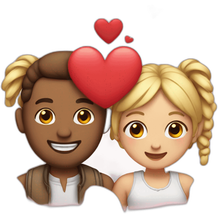 Man loves woman with pigtails, heart between them emoji