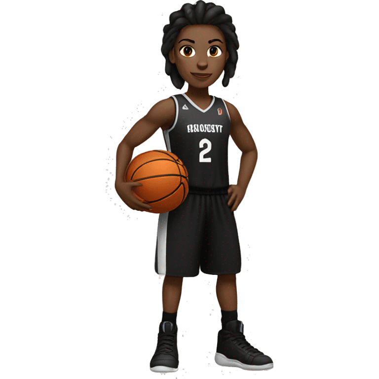 A white-skinned brunette basketball player in a black full-length uniform emoji