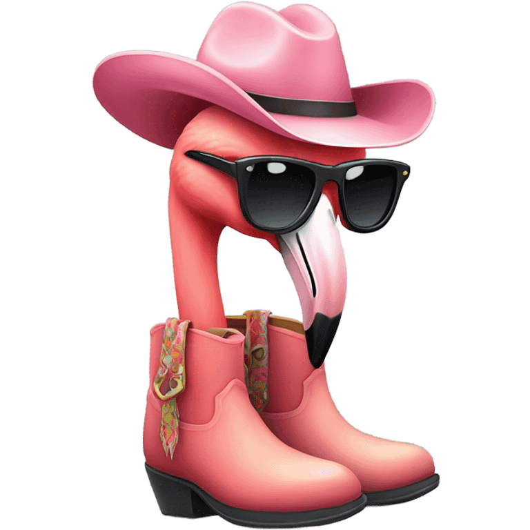 Flamingo with cowboy boots and sunglasses  emoji