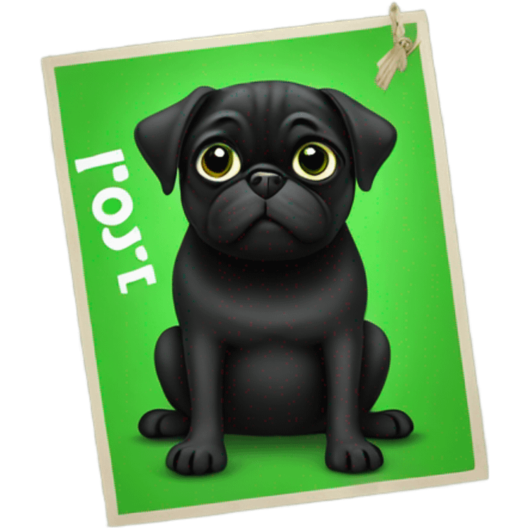 Black pug holding a green sign that says good luck  emoji