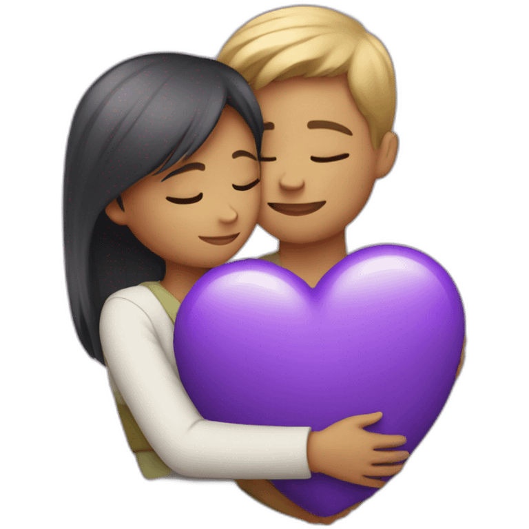 Girl boy hugging with purple heart emoji