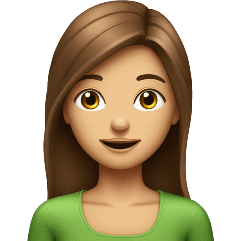  Fille avec des yeux verts et des cheveux marrons et avec un grin de beauté sur le côté droit du dessus de la lèvre  emoji