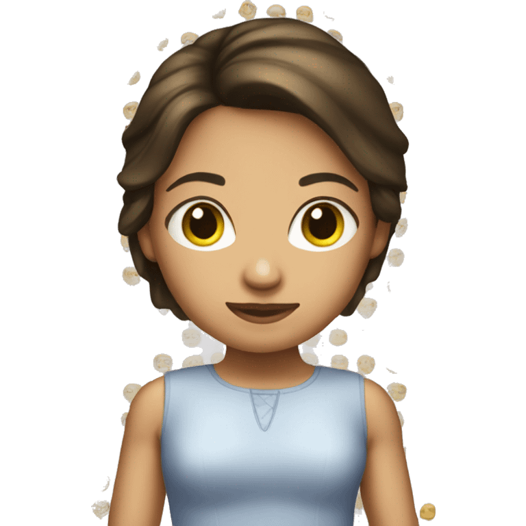 Brunette girl wearing pelush emoji