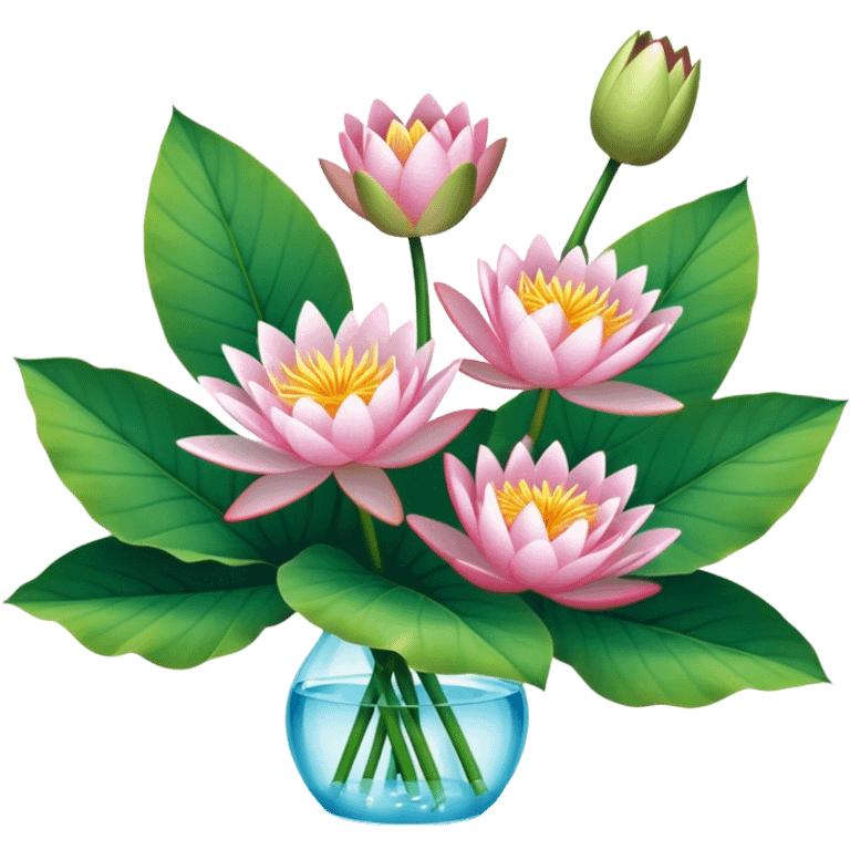 big bouquet Water Lily, stem, Water Lily leaf emoji