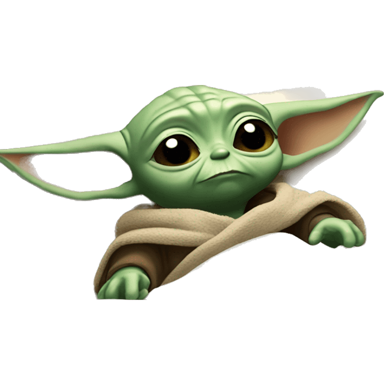 baby yoda is lying in bed with his eyes closed. Around him are flying letters ZZZZ emoji