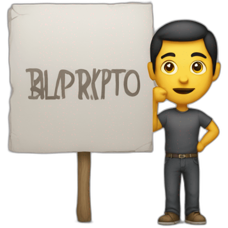 Man stands and holds sign where it says Balkripto emoji