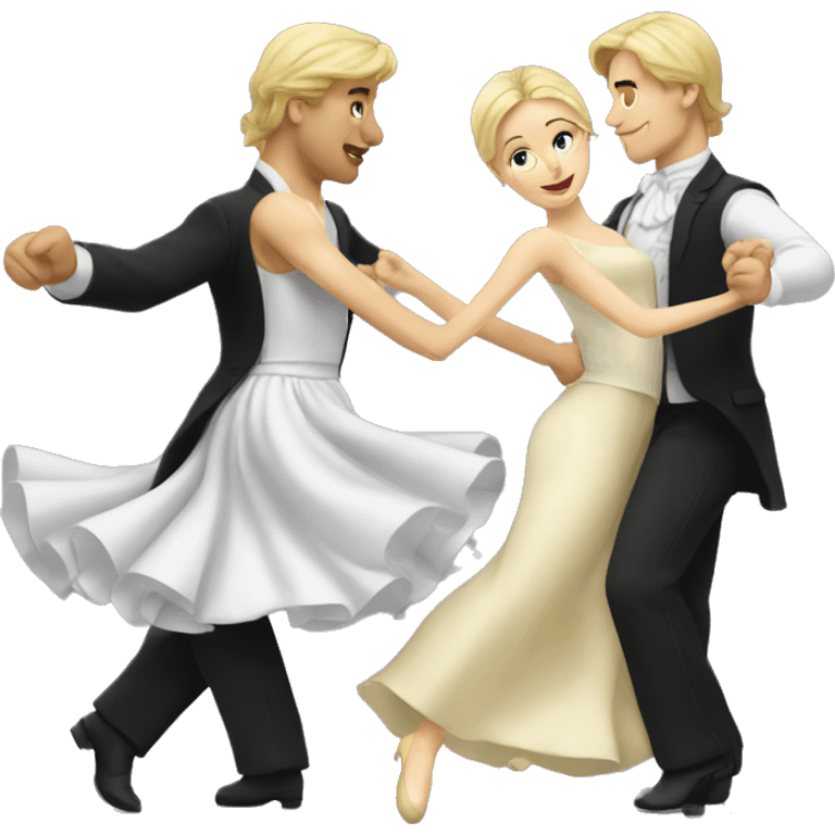 Blond man and dark hair woman dancing waltz emoji