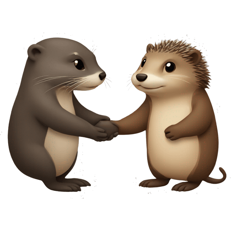 Otter and hedgehog holding hands emoji