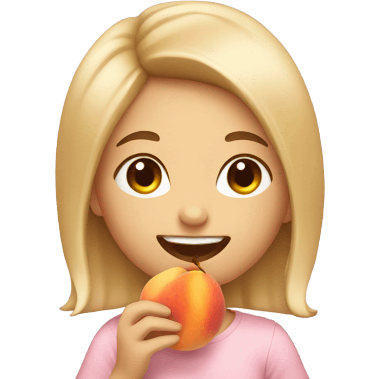 girl happily eating a peach emoji