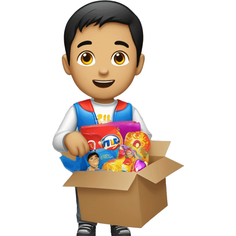 Small Filipino boy holding a PARTY BOX JBL 310 emoji