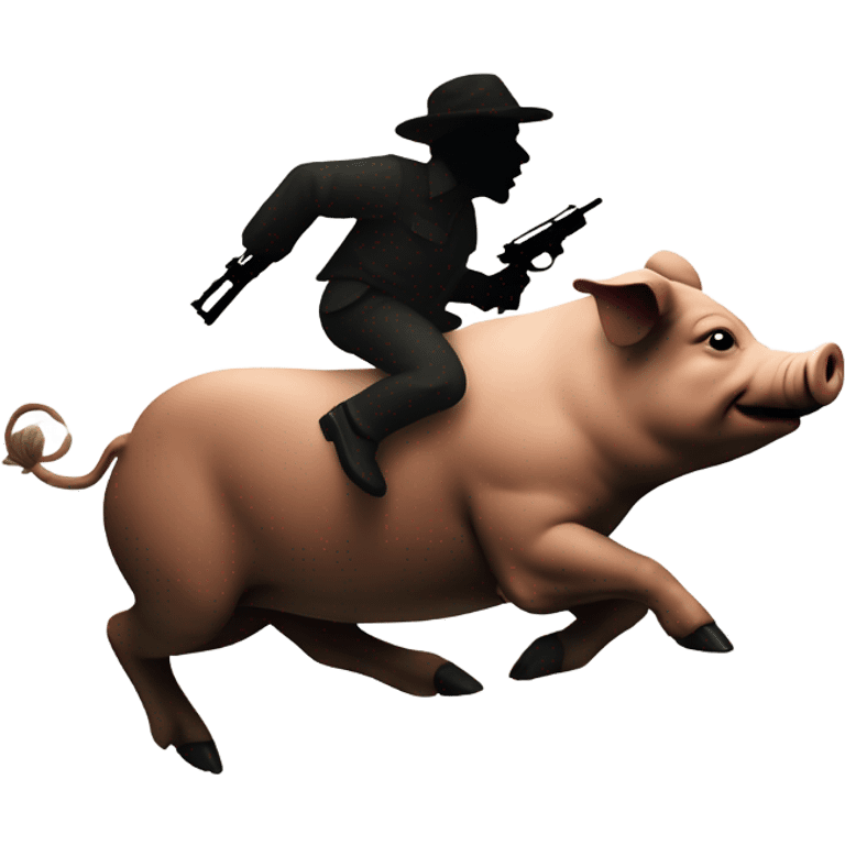 Pig running away from hunters with gun emoji