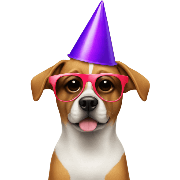 Dog wearing a party hat and sunglasses  emoji