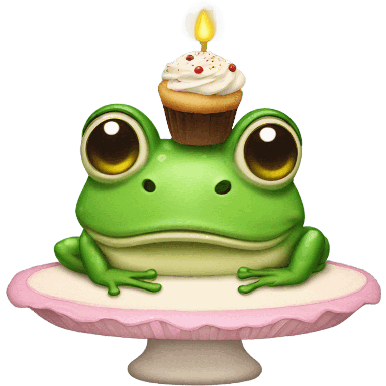 frog with cake on his he emoji