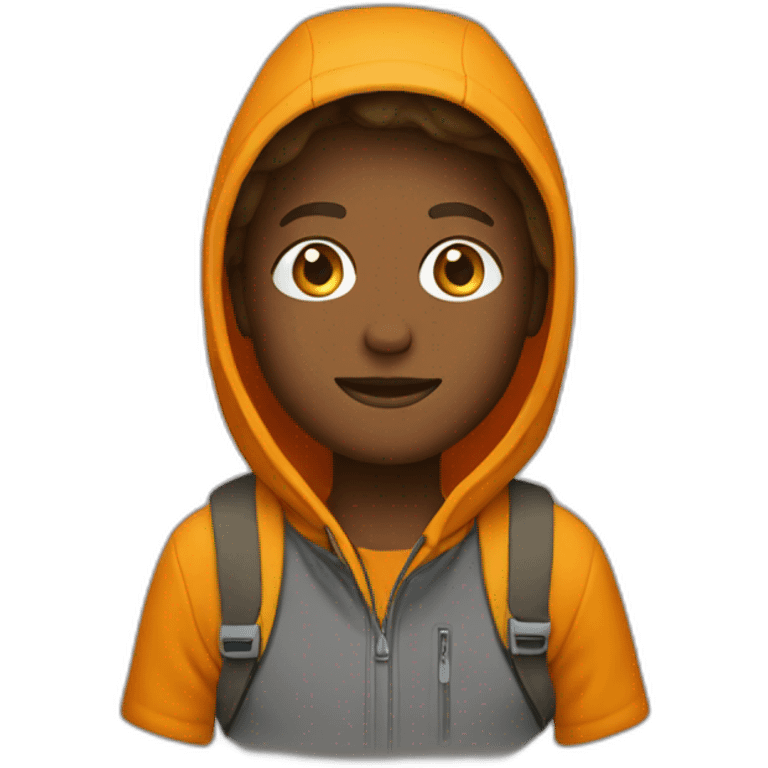 Yellow Hiker wear a orange hoodie emoji