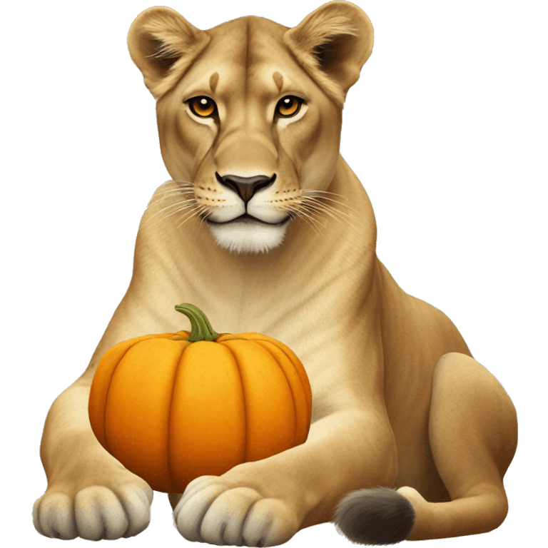 Lioness with pumpkin emoji