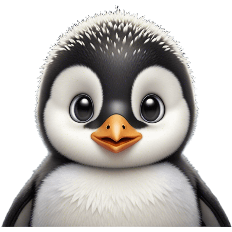 Cinematic Comical Baby Penguin Portrait Emoji, Head tilted dramatically with an exaggeratedly shocked expression, featuring delightfully fluffy plumage with wide, comically expressive eyes full of humorous disbelief, Simplified yet hilariously expressive features, highly detailed, glowing with a slightly sassy polar glow, high shine, dramatic yet playful, stylized with an air of cheeky innocence, soft glowing outline, capturing the essence of a meme-worthy baby penguin that seems ready to side-eye its way into viral fame! emoji