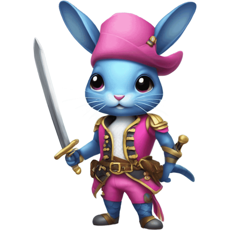 Rainbow fish bunny wearing pink pirate clothes and sword emoji