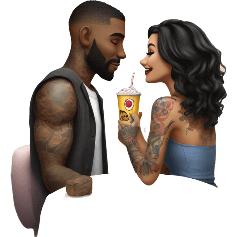 Romantic movie theater date for beautiful tattooed couple emoji