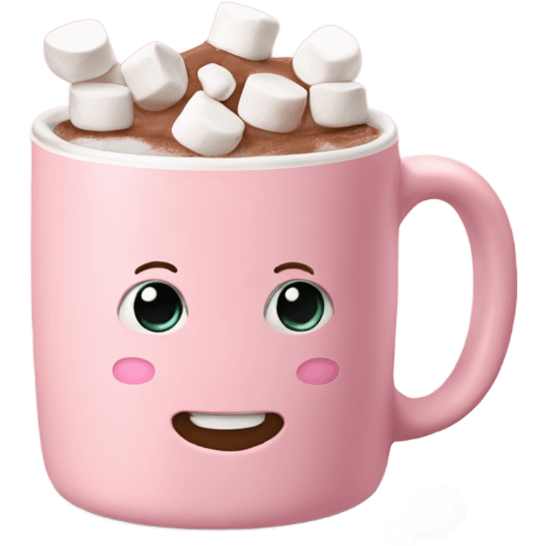 Light Pink mug of hot chocolate with marshmallows  emoji