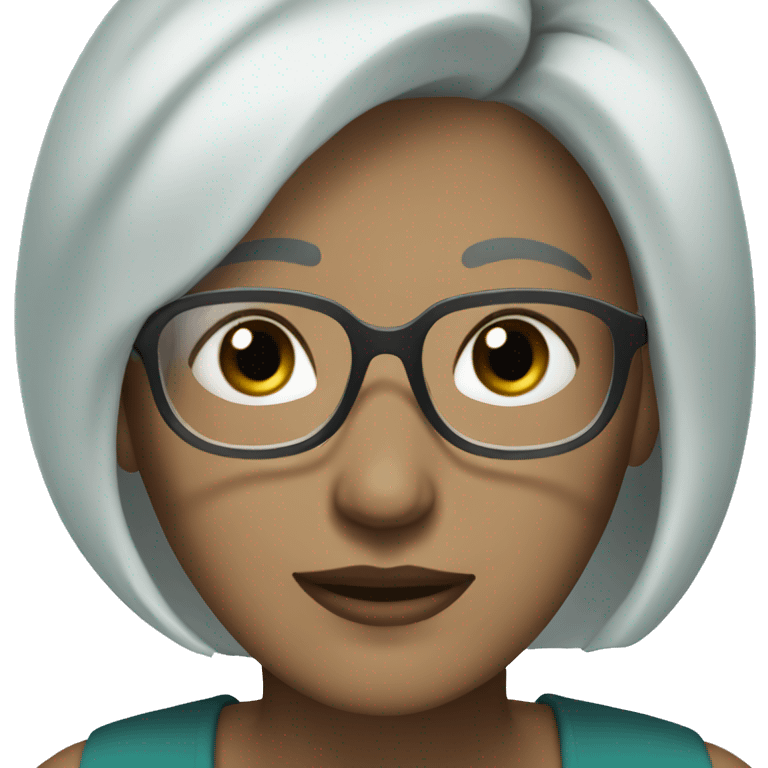 Woman with short gray hair, teal eyes and black rimed glasses  emoji