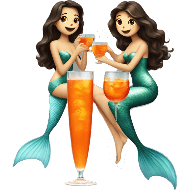 Three beautiful mermaids drinking aperol  emoji