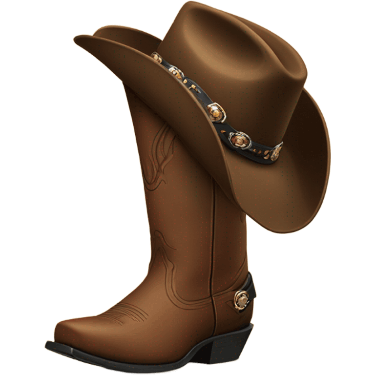 Brown ariat boots with black cowboy hat on top  emoji