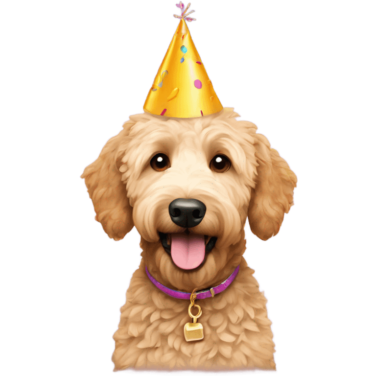 golden doodle with a birthday hat emoji