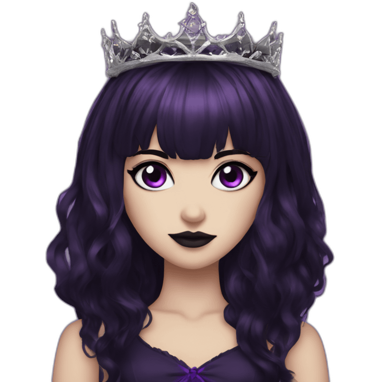 Elissabat-with-bangs-long-hair-dark-purple-and-black-vampire-goth-makeup-crown-pinkeyes emoji